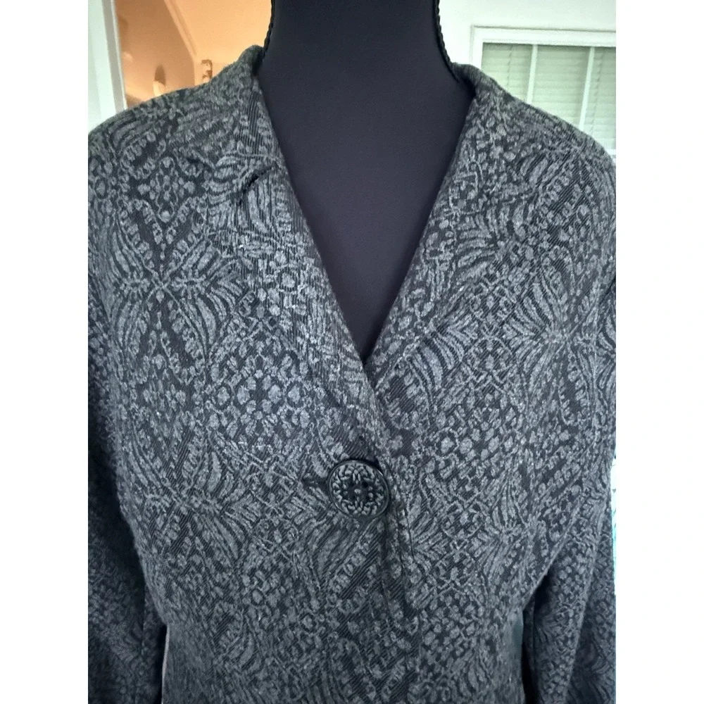 NWT Coldwater Creek Blazer Jacket‎ Sz 10 Gray & Black Floral Business Casual